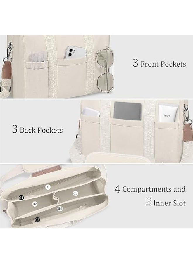 Tote Bag with Multi Pockets Crossbody Tote Bag for Women Trendy Shoulder Handbag Everything Tote Bag with Compartments - Image 3